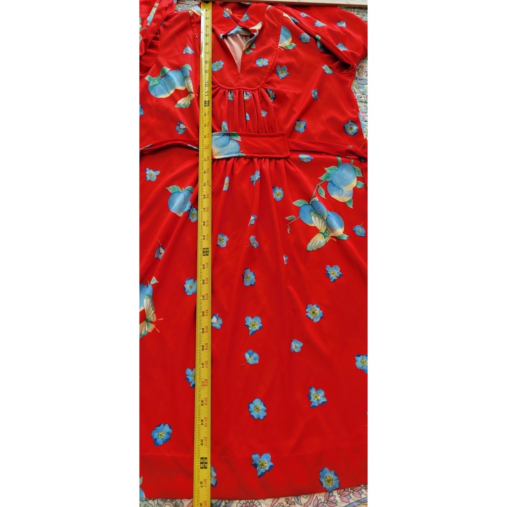 Vintage Red Fit N Flare Dress Size M Prairie Cottagecore Floral 70s Long Sleeve - Picture 8 of 12